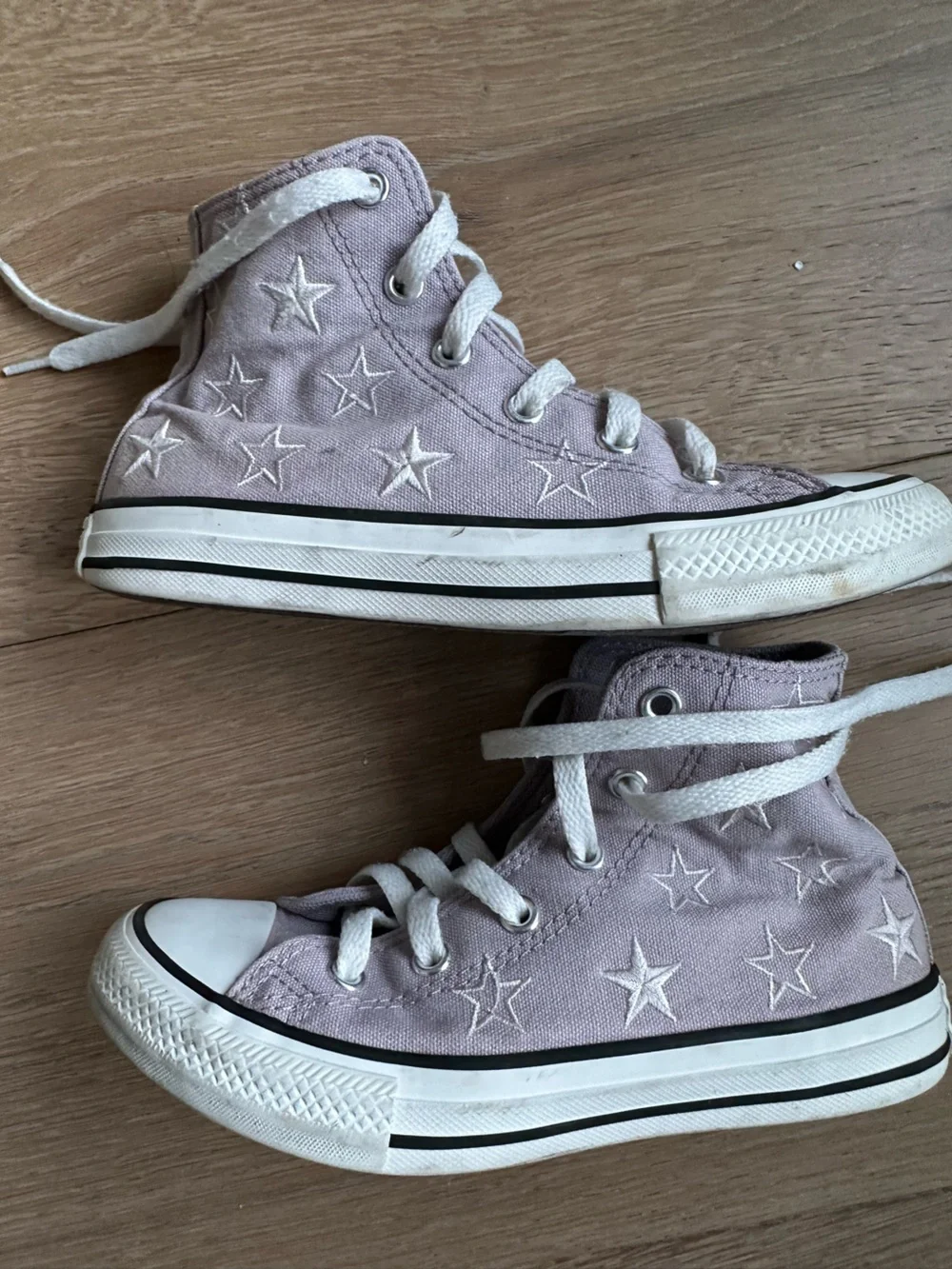 Converse High-Top Canvas Sneakers Light Purple with Stars White Laces 1